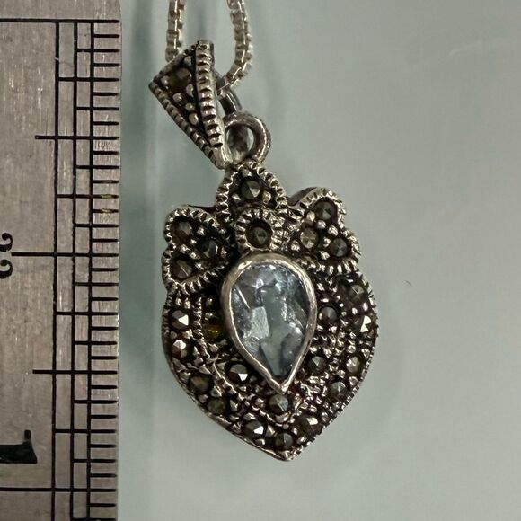 Liz Palacios Sterling SILVER and marcasite Necklace Blue stone - Picture 10 of 11